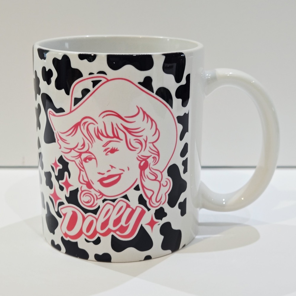 Dolly Parton ULTRA RARE Cow Print Hot Pink Coffee Mug Tea Cup Cowgirl HTF VTG!